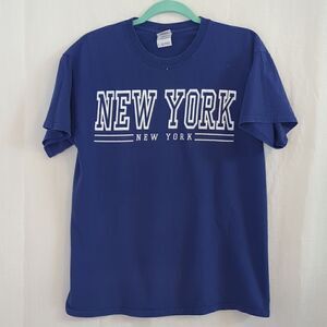 New York Short Sleeves Blue Tee Shirt Size Medium